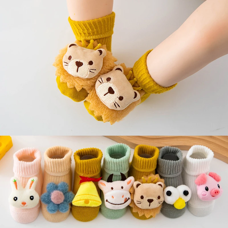 Cute Cartoon Animal Baby Socks Autumn Winter Warm Infant Mid Tube Socks Lovely Lion Rabbit Kids Non-slip Floor Socks