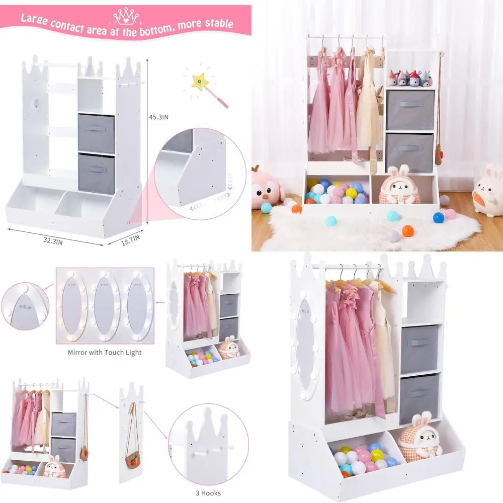 

Детский шкаф для костюмов с зеркалом и подсветкой, белый