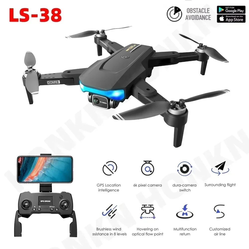 New LS-38 Drone Profesional 6K HD Dual Camera FPV 5G GPS Optical Flow Positioning Obstacle Avoidance RC Quadcopter Toys 1000M