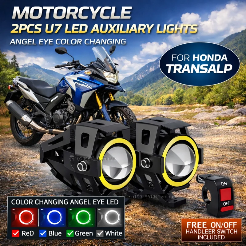 Waterproof Motorcycle LED Headlight 3000LMW U7 Motorbike LED Driving Fog Spot Light with Switch For Honda XL 750 Transalp XL750