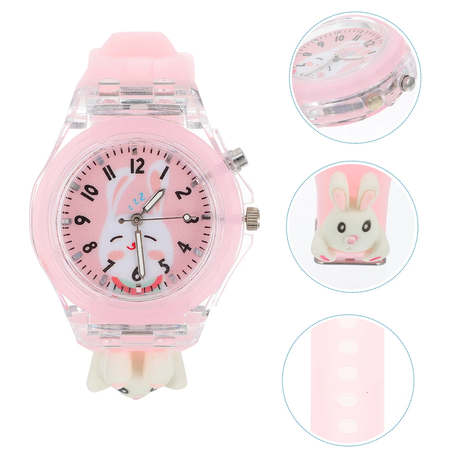 1Pcs LED Cartoon Luminous Watch Rabbit Pattern Waterproof Watch Comfortable Student Learning