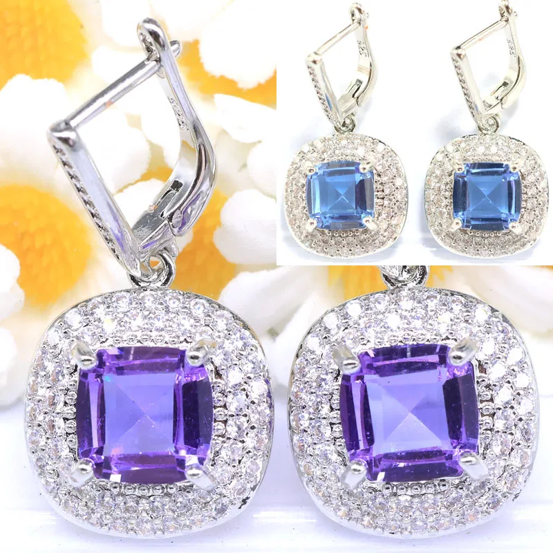 34x15mm 3.7g Delicate Tourmaline Alexandrite Topaz Zultanite London Blue Topaz CZ Daily Wear Females Silver Earrings