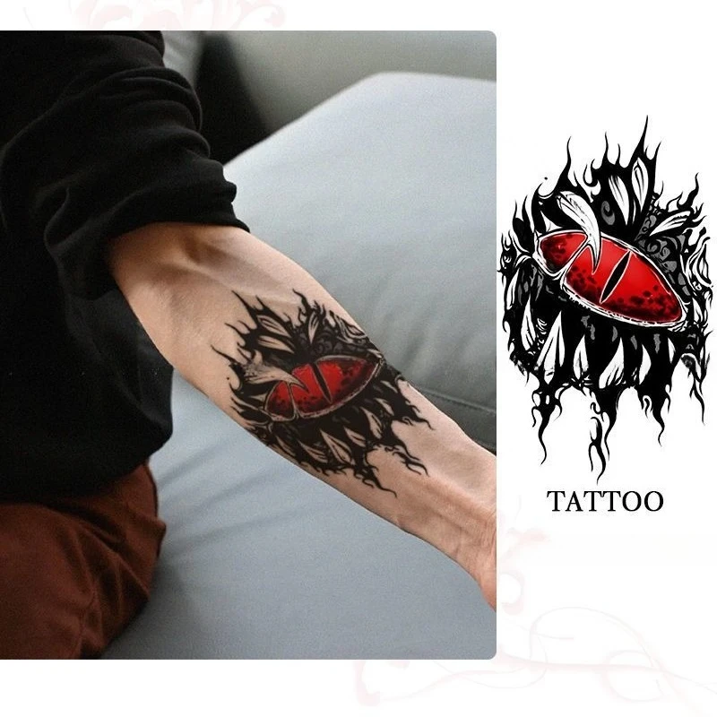 Red Devil Eye Temporary Tattoos for Woman Man Arm Art Fake Tattoo Waterproof Lasting Gothic Demon Eyes Fake Tattoo Sticker
