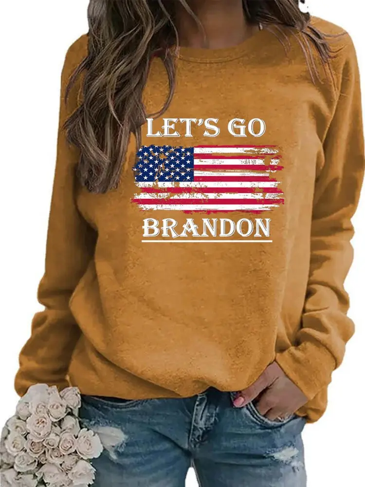 2025 جديد Let's Go Brandon الانتخابات طباعة طويلة Sve جولة Ne البلوز المرأة T الحلو Sle Fce البوليستر رداء علوي غير رسمي