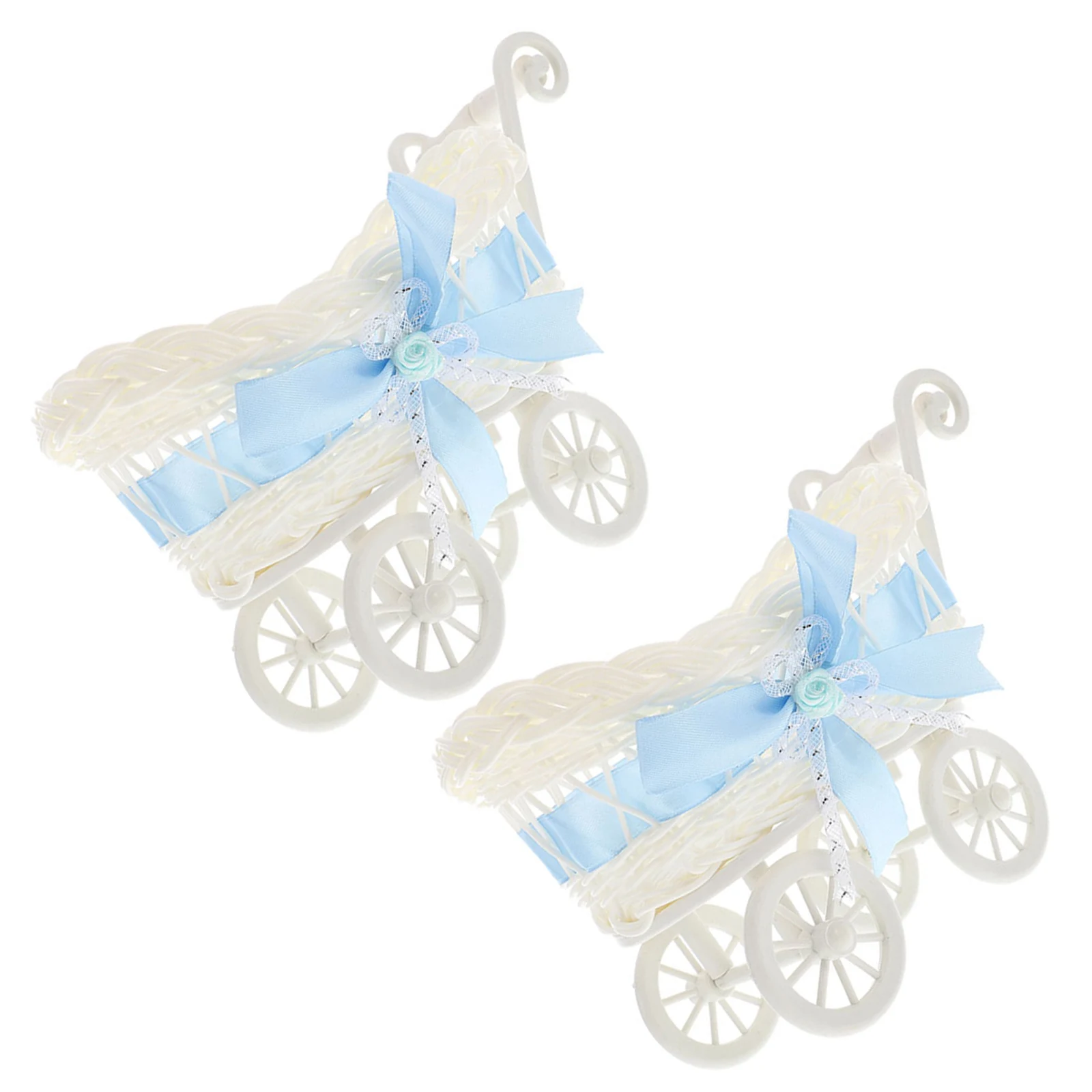 

2pcs Woven Storage Basket For Candy Snack Food Sundries Organizer Home Decor Gift Baby Shower Party Supplies Cart Shape Basket