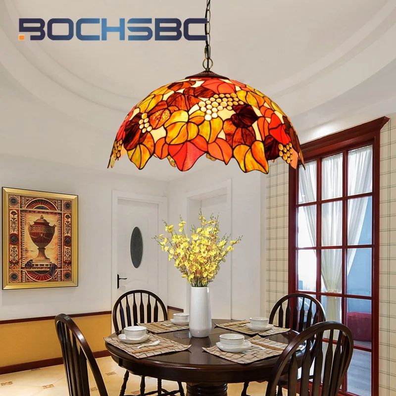 BOCHSBC Tiffany 20 inch garden grape vintage style chandelier Art Deco bar glass living room Dining room bedroom ceiling lamp