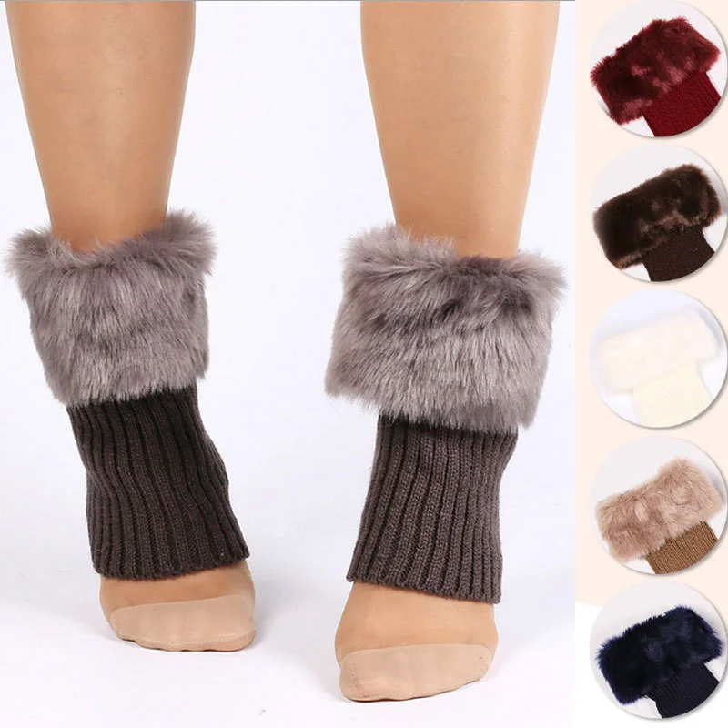 Winter Knitted Wool Warm Leg Sleeve Women Crochet Boot Cuffs Knit Toppers Boot Socks Thermal Warm Short Socks Furry Leg Warmers