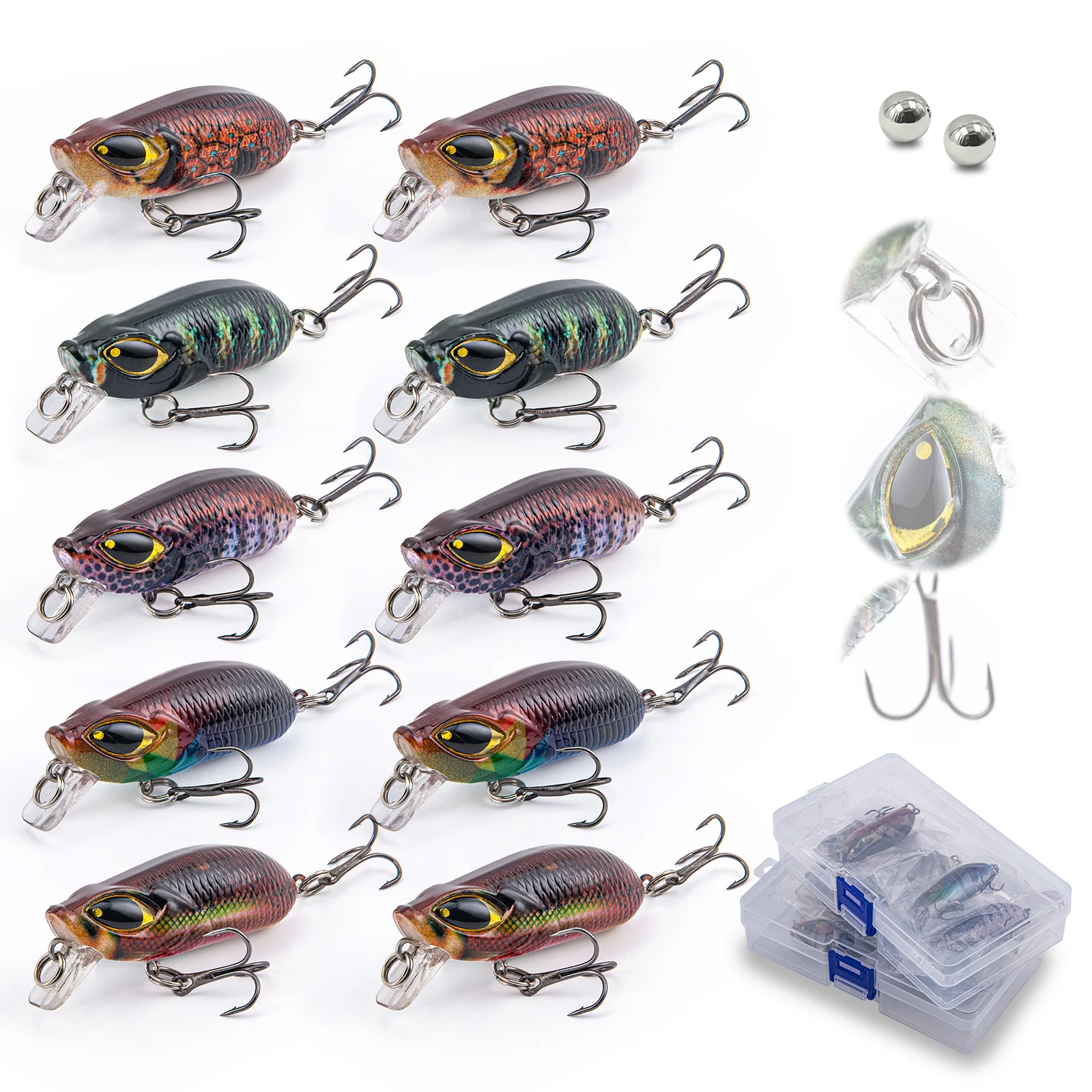 Goture 10/12pcs Crank Baits Fishing Lures Crankbaits Topwater Fishing Lures with Treble Hooks for Saltwater Freshwater