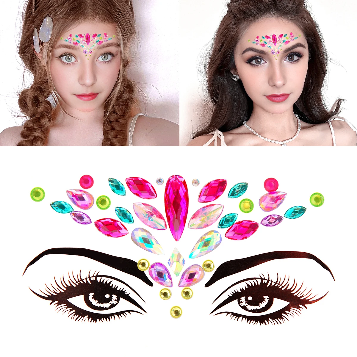 

1set 3D Sexy Face Tattoo Stickers Temporary Tattoo Glitter Fake Tattoo Rhinestones Masquerade for Women Party Face Jewels Tattoo