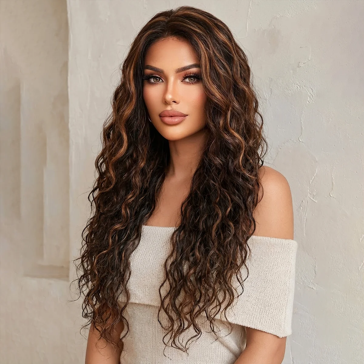 HENRY MARGU Natural Synthetic Lace Wig Long Wavy Blonde Brown Gradient 13*5*1 T Part Lace Wig for Women Heat Resistant Hair