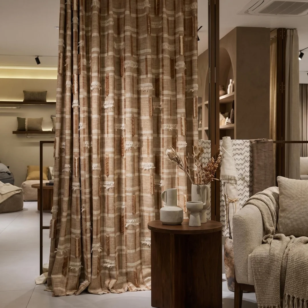 

French retro vertical tassel woven curtains log wind living room French window advanced texture shading fabric curtains.