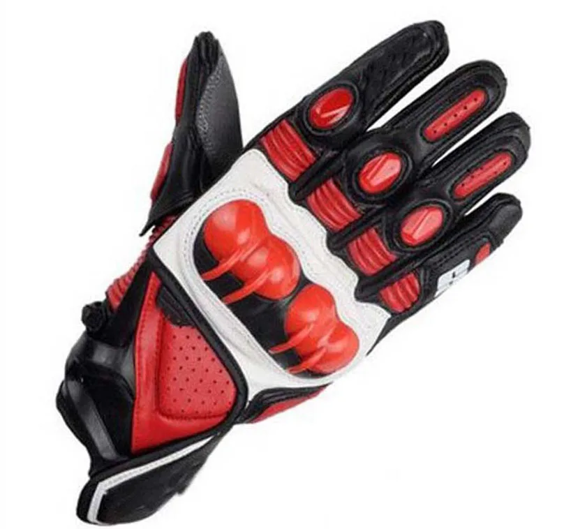 Motocross Racing Gloves Leather Motorcycle Short Gloves Black/Red Motorbike Gloves