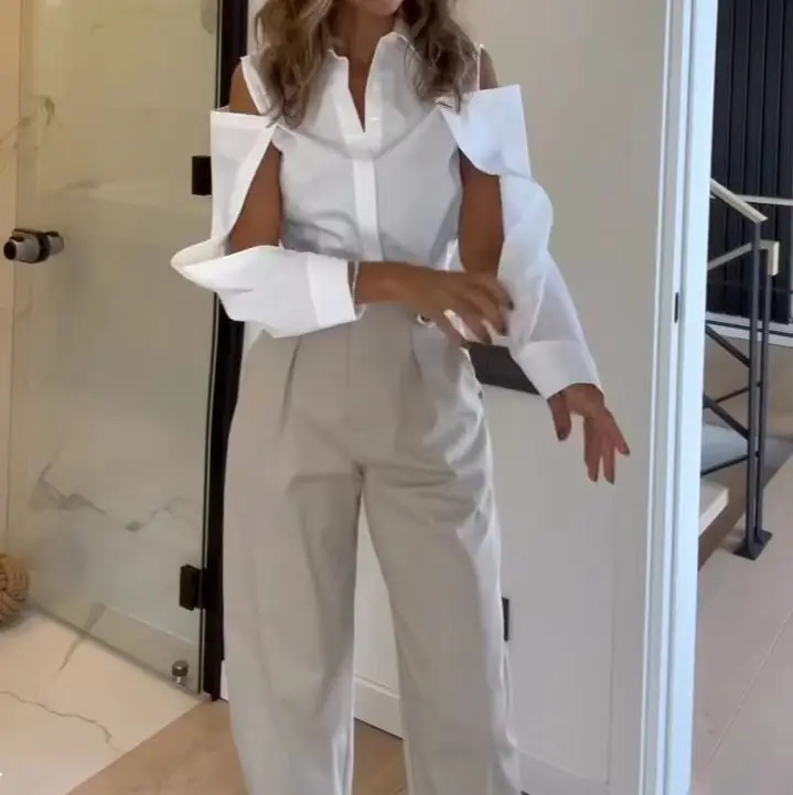 

Two Pieces Women Pant Sets Solid Matching Sets Turn Down Collar Sleeveless Top High Waist Pants Loose Casual 2025 Spring Summer