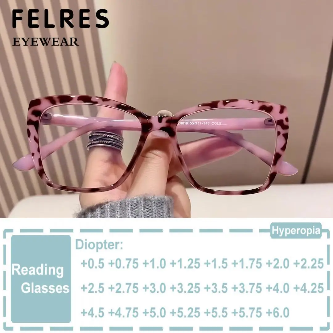 

Luxury Brand Designer Fashion Cat Eye Anti Blue Light Glasses Big Frame Leopard Reading Glasses For Women Presbyopia Glasses