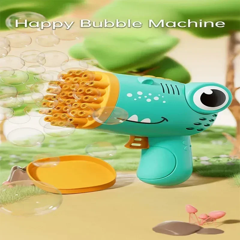 Pistola de burbujas de dinosaurio de 40 agujeros, máquina de burbujas totalmente automática de mano sin batería ni agua de burbujas para niños, juguetes de regalo