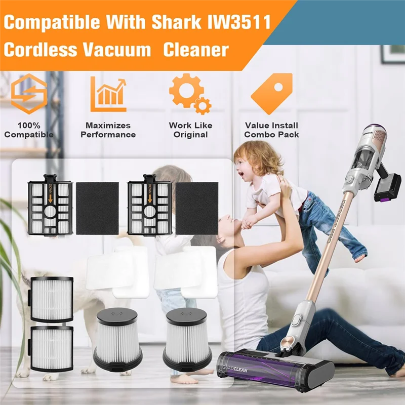 طقم مرشح بديل للمرشح المستقر IW3511 لـ Shark IW3511 Detect Pro مكنسة كهربائية لاسلكية HEPA، قاعدة فلتر مسبق، فلتر إسفنجي