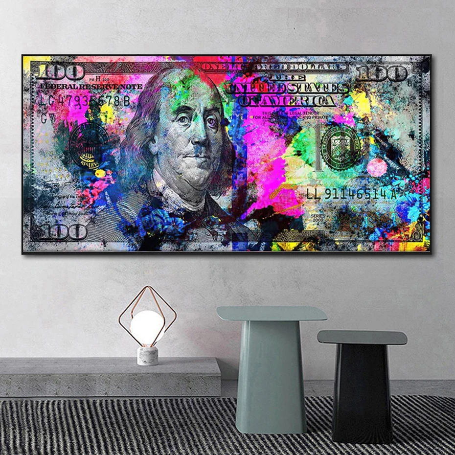 

Luxury Money Art Black Canvas Painting, Masked Art, Wall Poster and Prints for Living Room, Home Decor, Creative, 100 Dollar