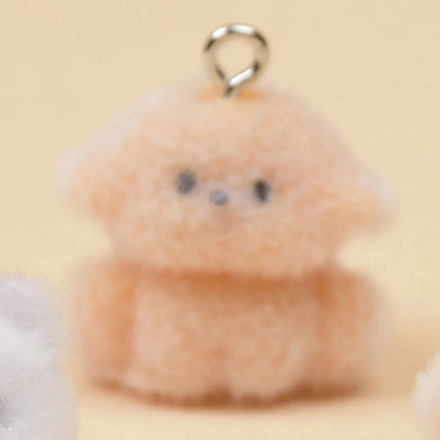 20pcs 3D Flocking Cute Rabbit Puppy Cartoon Animal Resin Charms For Keychain Necklace Earrings Making DIY Jewelry Accessories