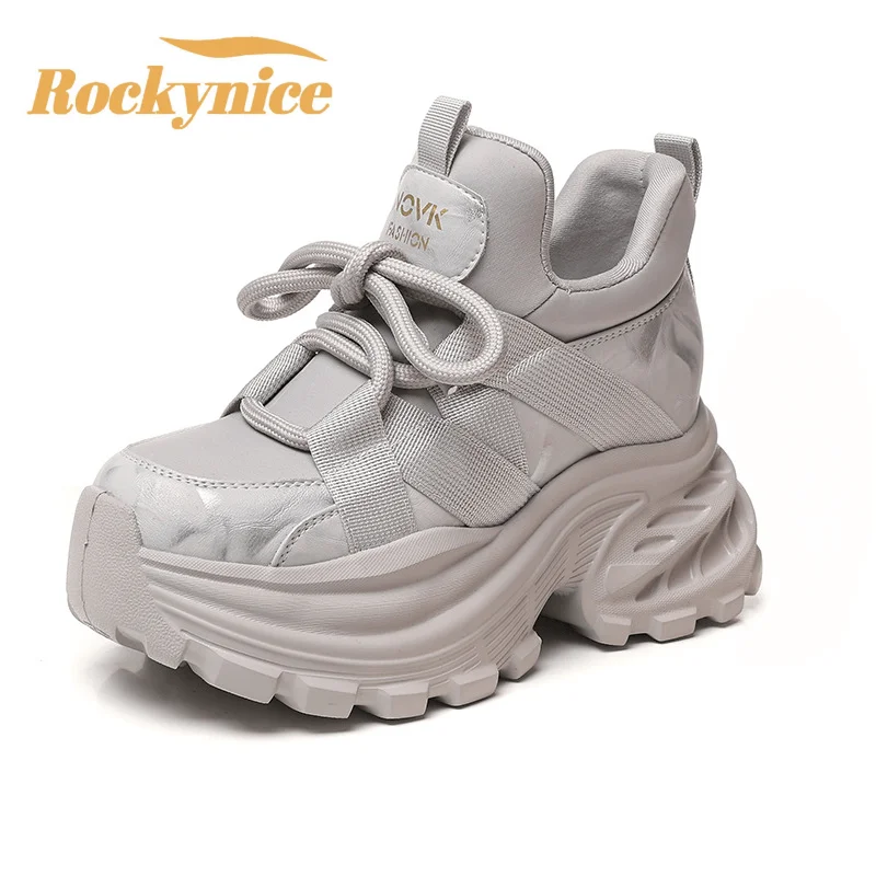 Women's Thick Bottom Casual Shoes New Spring Autumn High Top Sneakers Breathable Leather Sports Shoes Anti-slip Chunky Sneakers