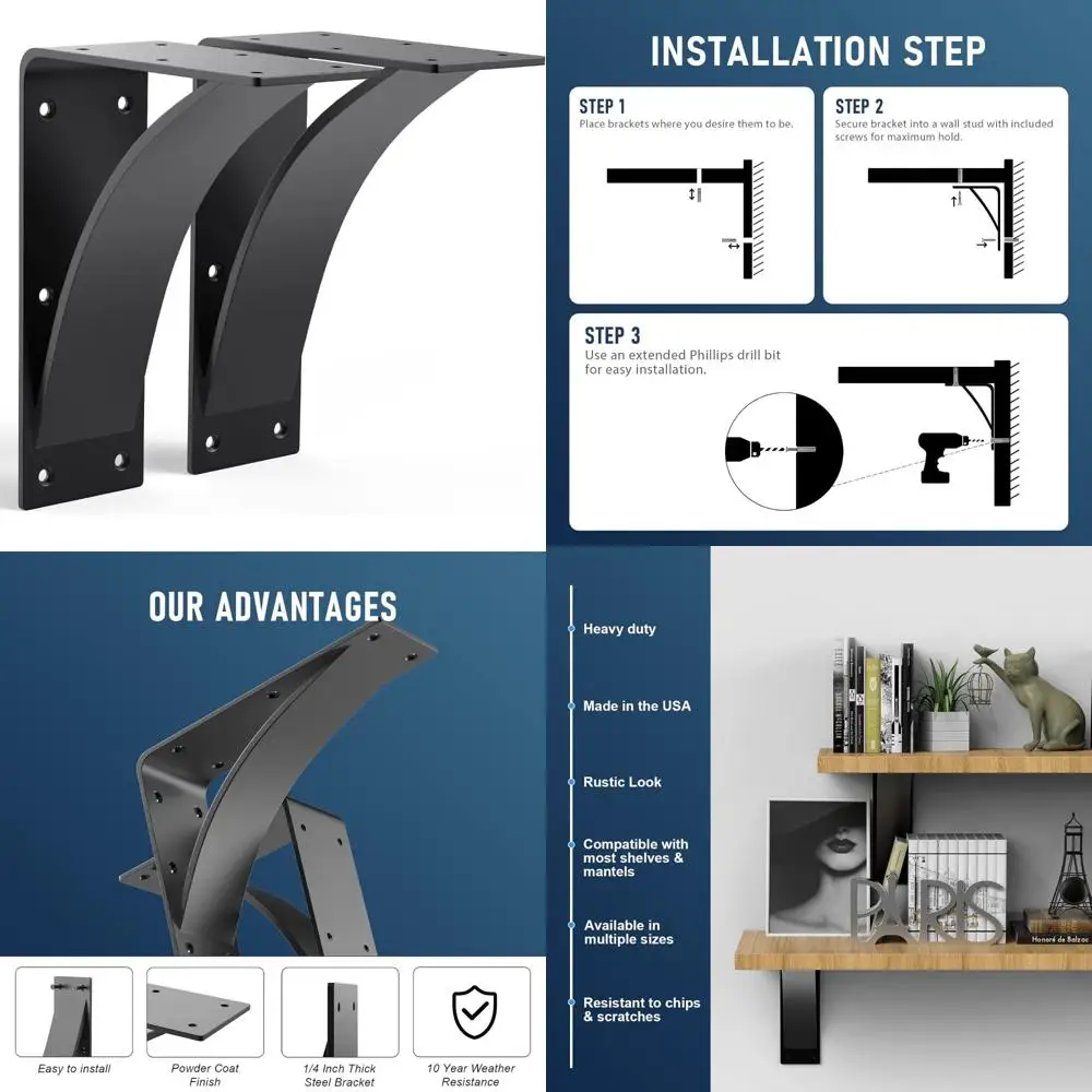 

Прочные стальные кронштейны для полки для каминных камин, 2 опорные кронштейны для стойки, ручная работа для решения для стеллажей своими руками