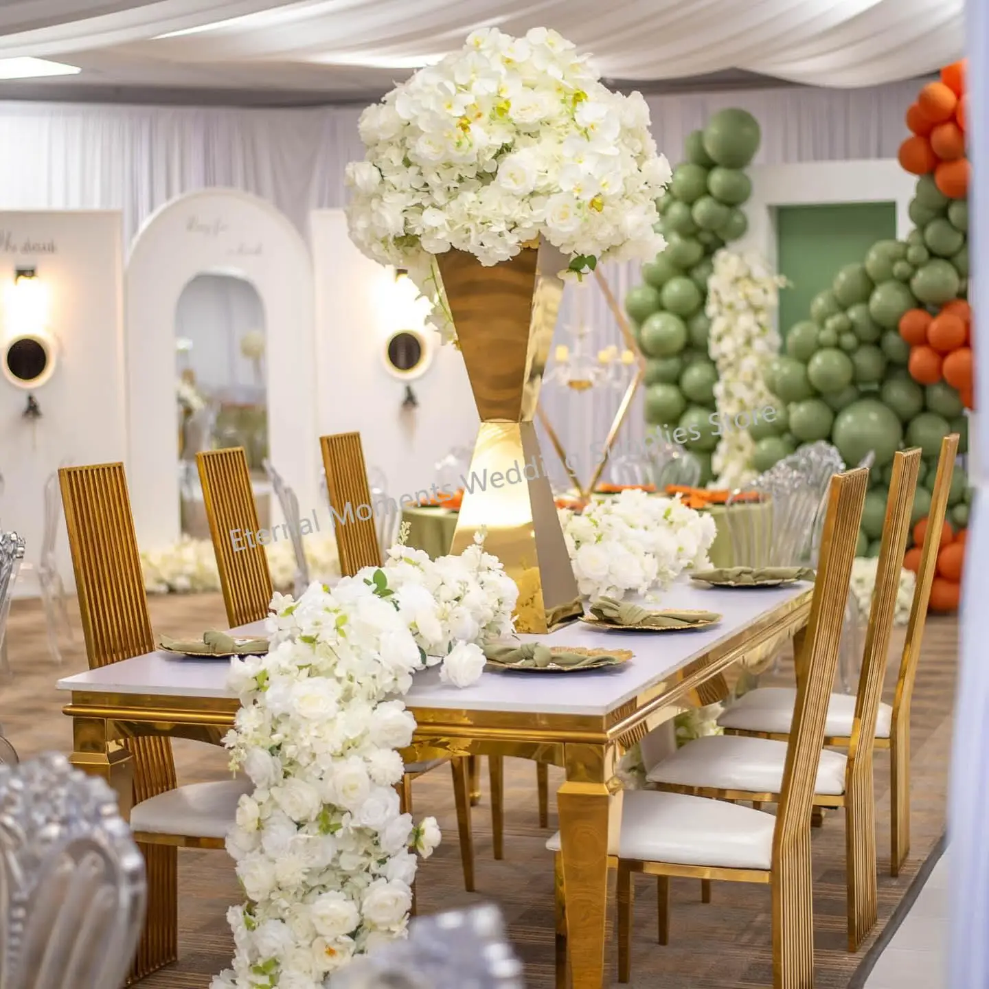 Hohe Edelstahl-Blumenständer und -vasen, Hochzeitstisch-Mittelstücke, Wegführung, Partydekoration, 2-10 Stück – Detail 1