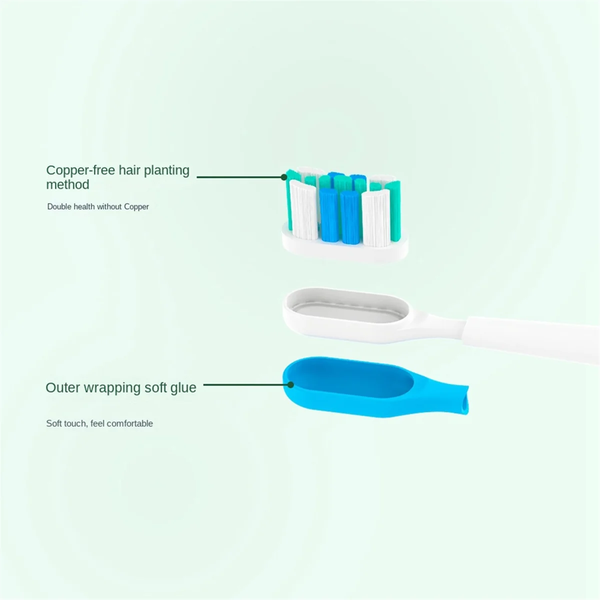 10PCS Suitable for Laifen Electric Toothbrush Head LFTB01-P Soft Bristle Cushioning Cleaning Brush Head-Green