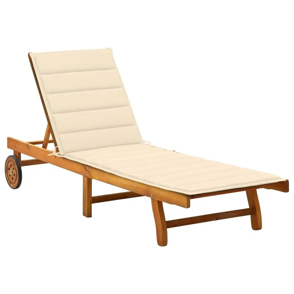 Acacia Wood Patio Sun Lounger with Cushions - Outdoor Relaxation Chair