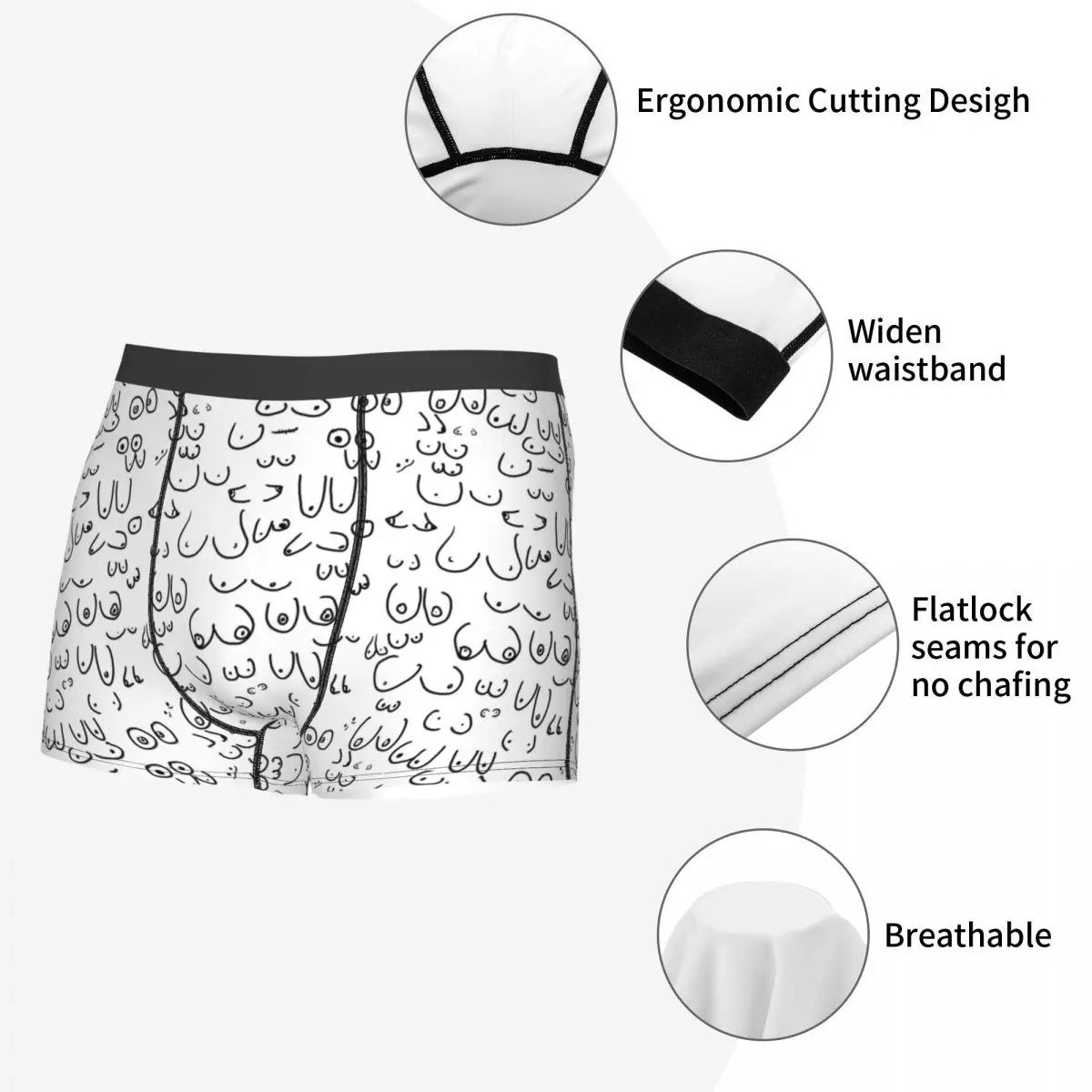 Novelty Cute Boobs Linework Line Art Boxers Shorts Panties Male Underpants Comfortable Briefs Underwear