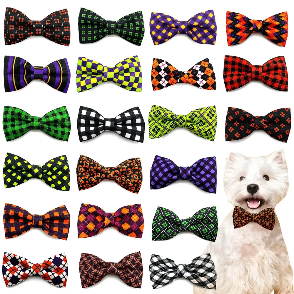 30/50pcs Halloween Dog Bow Tie Pet Dog Grooming Accessories Small Dog Puppy Adjustable Removable Necktie Collar Pet Products