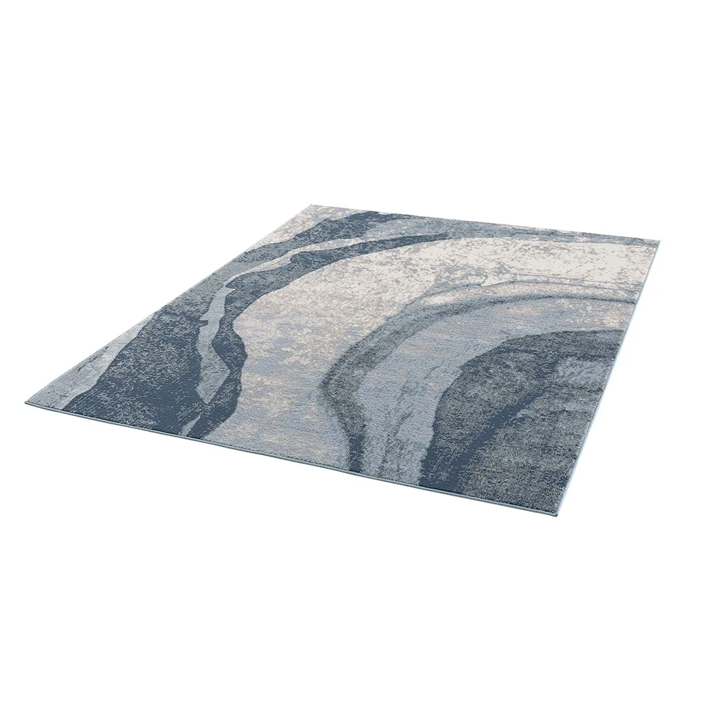 Abstract Marble Blue Grey Area Rug, Non-Slip Washable Modern Swirl Carpet for Living Room Bedroom, Soft Indoor Floor Mat Home