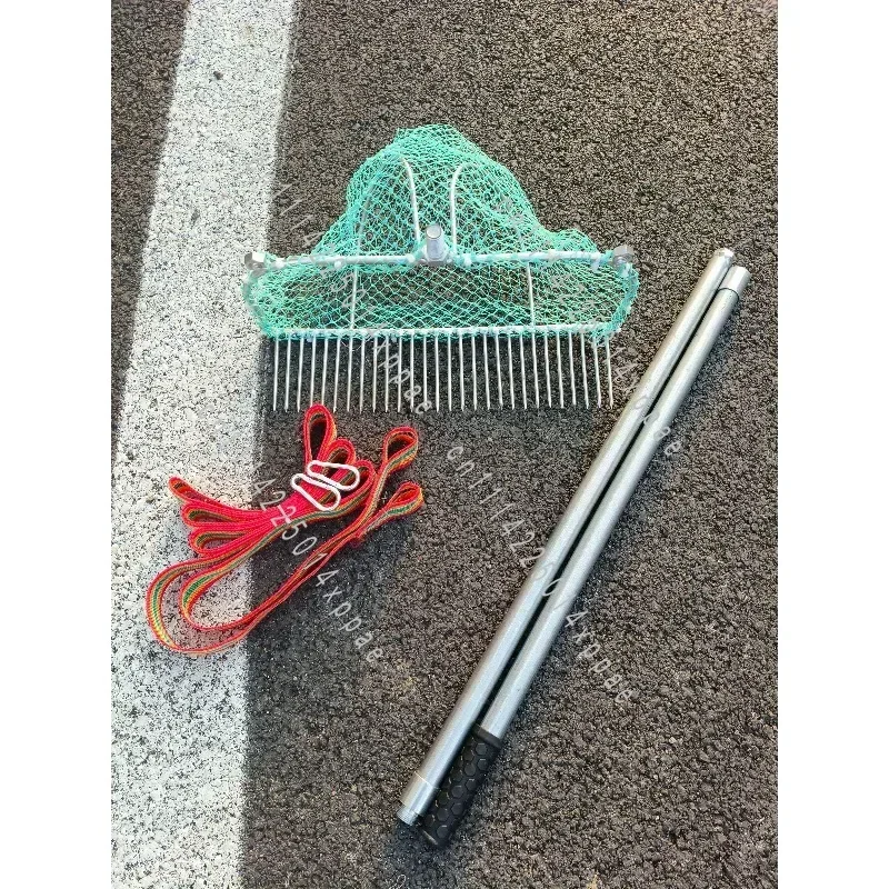 Beach Digging Tool For Clam Mussel Yellow Clam Seafood Harvesting Work Galvanized Welded Mesh Rake With Storage Net Bag