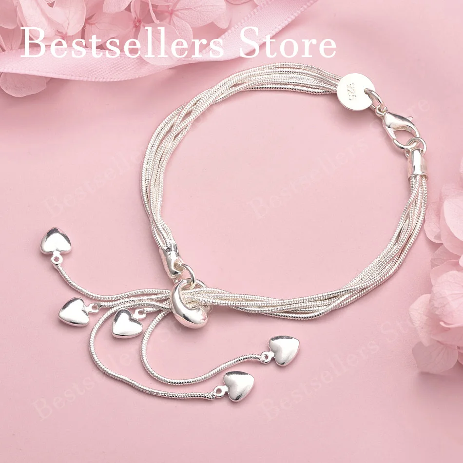 925 sterling silver 8-inch exquisite heart-shaped fringe bracelet, fashionable women's party jewelry, wedding gift accessories