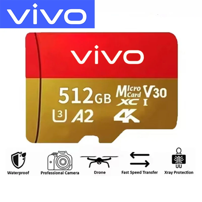 VIVO Micro-SD-Karte Hochgeschwindigkeits-SD-Speicherkarte 128GB 256GB 512GB 1TB 2TB Micro-SD U3 V30 TF-Flashkarte für Telefon- und Kamerageräte