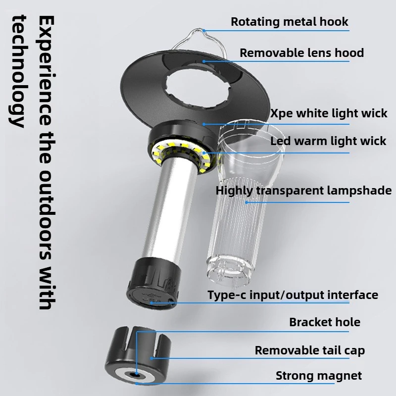 مصباح خيمة للتخييم في الهواء الطلق، فانوس متعدد الوظائف، مصباح تخييم قديم، ضوء معلق محمول LED