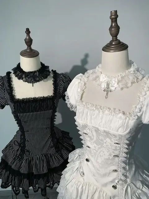 Aesthetic Gothic Skinny Short Sleeve Lolita Dress Women Summer Japanese Square Neck Lace Patchwork One-piece Dresses Female 3 Aesthetic Gothic Skinny Short Sleeve Lolita Dress Women Summer Japanese Square Neck Lace Patchwork One-piece Dresses Female 3