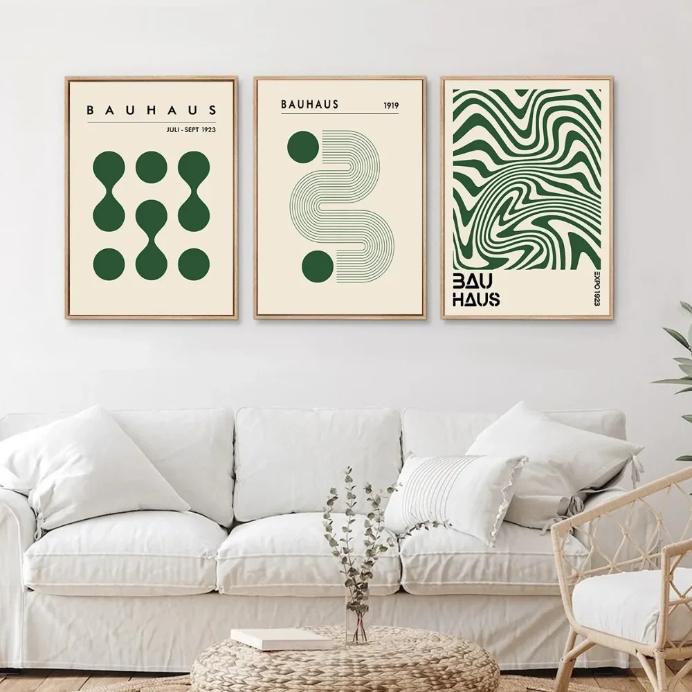 Bauhaus Poster Set of 3,orange,green,blue and Pink Geometric Picture Printing,modern Abstract Wall Frameless Decoration Painting