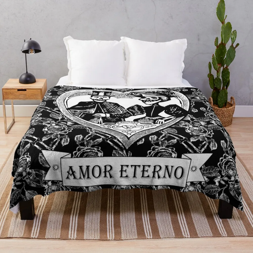 Amor Eterno Eternal Love Day of the Dead Dia de los Muertos Skulls and Skeletons Vintage Skulls Vintage Skeletons  Throw Blanket