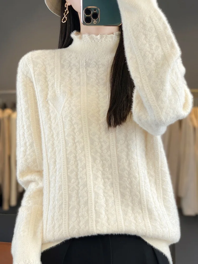 

Women's Thiened Knitted Base irt f High Collar Warm Sweater Large Size Autumn Winter New Sle Faionable Casual Wear
