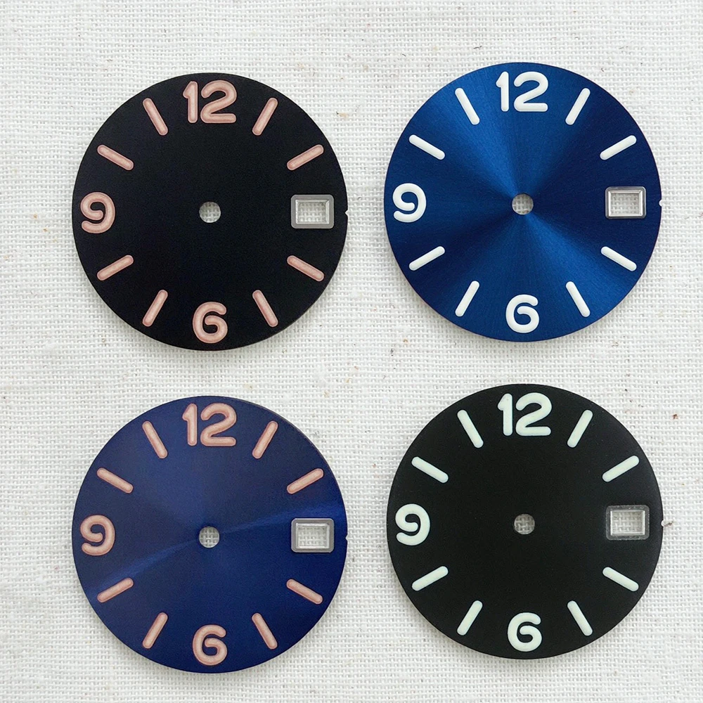 28.5mm Sunbrust Sandblast Dial Green Lume 6 9 12 Numerals Date Fits NH35 NH36 4R 7S 3 3.8 4.2 Crown Watch Replacement Mod Parts