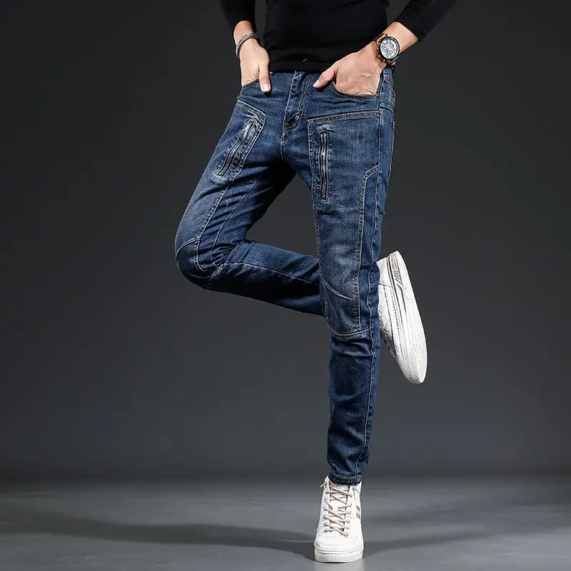 

Tapered Jeans for Men Buggy Original Luxury Denim 90s Streetwear Xs Casual Korean Style Y2k Motorcycle Trousers Man Cowboy Pants