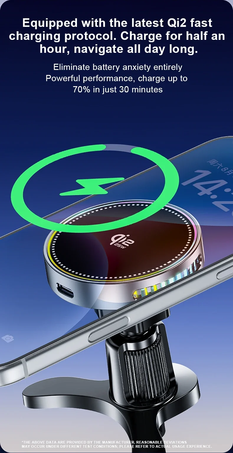 Qi2 Kühlender Magnetischer Kabelloser Autoladegerät-Halter mit RGB-Licht, 25W Autotelefonhalter für Magsafe iPhone 17 Pro Max Samsung – Detail 3