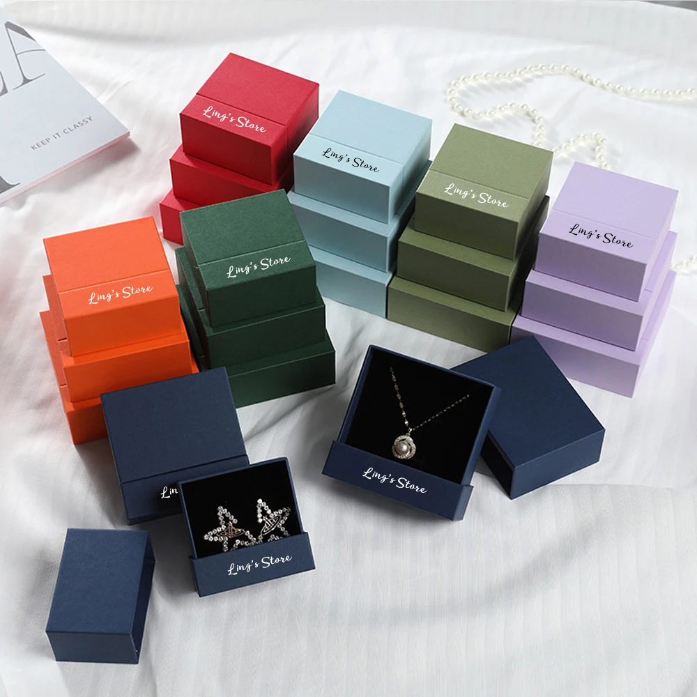 

20Pcs Lovely Custom Logo Jewelry Gift Paper Box Rings Earrings Necklace Bracelet Pendant Organizer Wedding Favors Gift Packaging