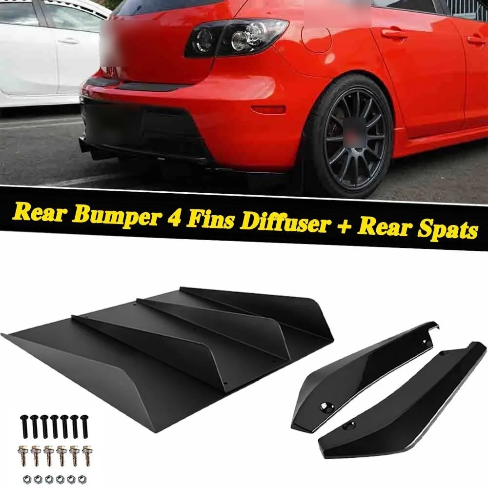 

For Mazda Speed 3 2007-2019 Rear Bumper Diffuser 4-Fin Spoiler Lip Rear Spats US United States