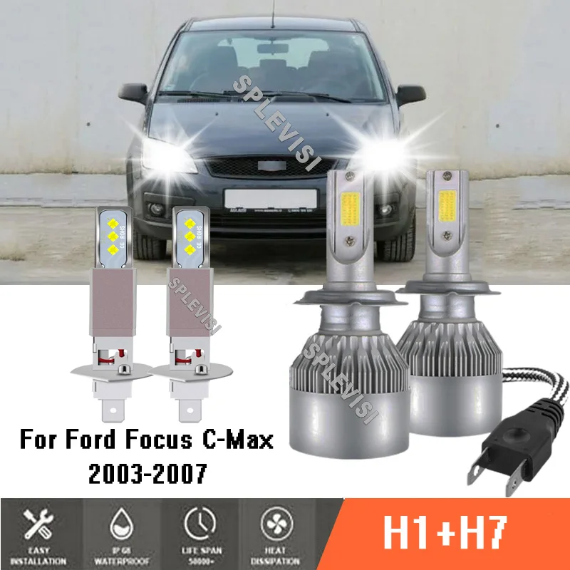 4Pcs 6000K White Hi Low Beam Headlight Bulbs Car LED Light Upgrade Kit For Ford Focus C-Max 2003-2007 2004 2005 2006 2007