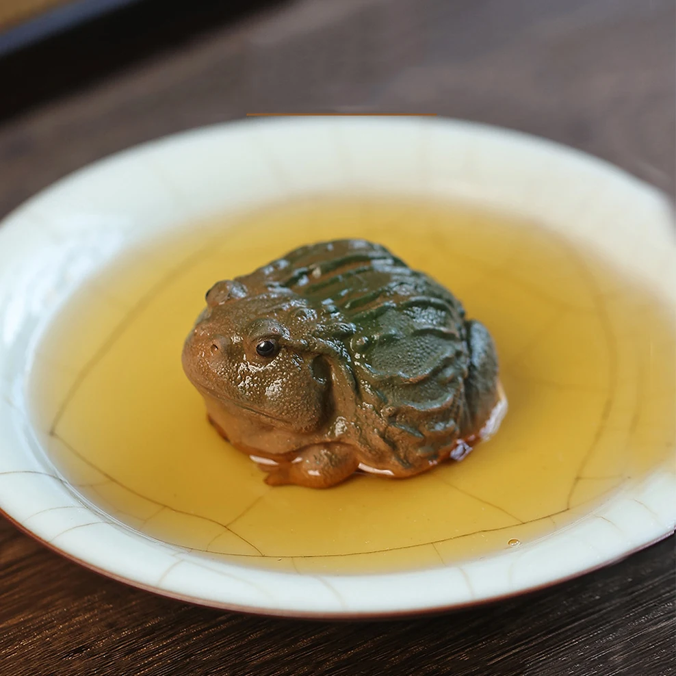 1pc, Yixing purple clay tea pet, Golden toad wealth tea play, Simulated toad tea tray decoration, Kung Fu tea set accessories
