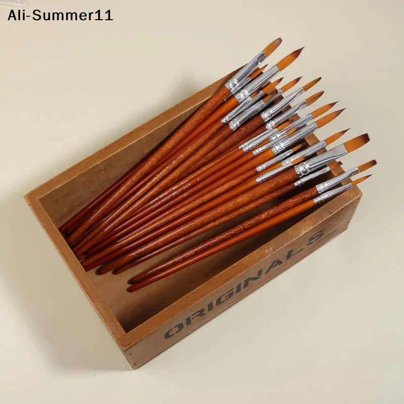 【Hj】12/24Pcs Premium Artist Paint Brushes Set Pointed/Flat Head Fine Detail Brushes Premium Nylon Brush For Painting Supplies
