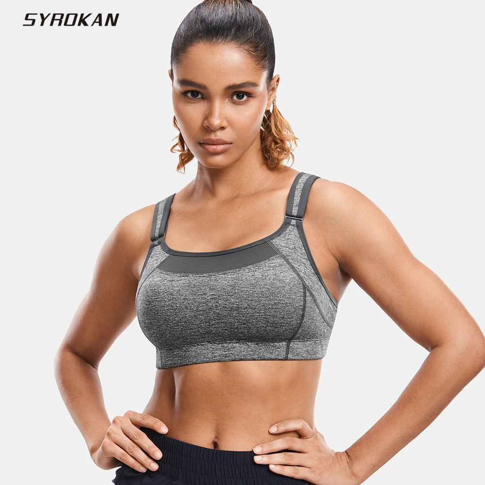 SYROKAN Women's Bounce Control Wirefree Front Adjustable High Impact Maximum Support Sports Bras