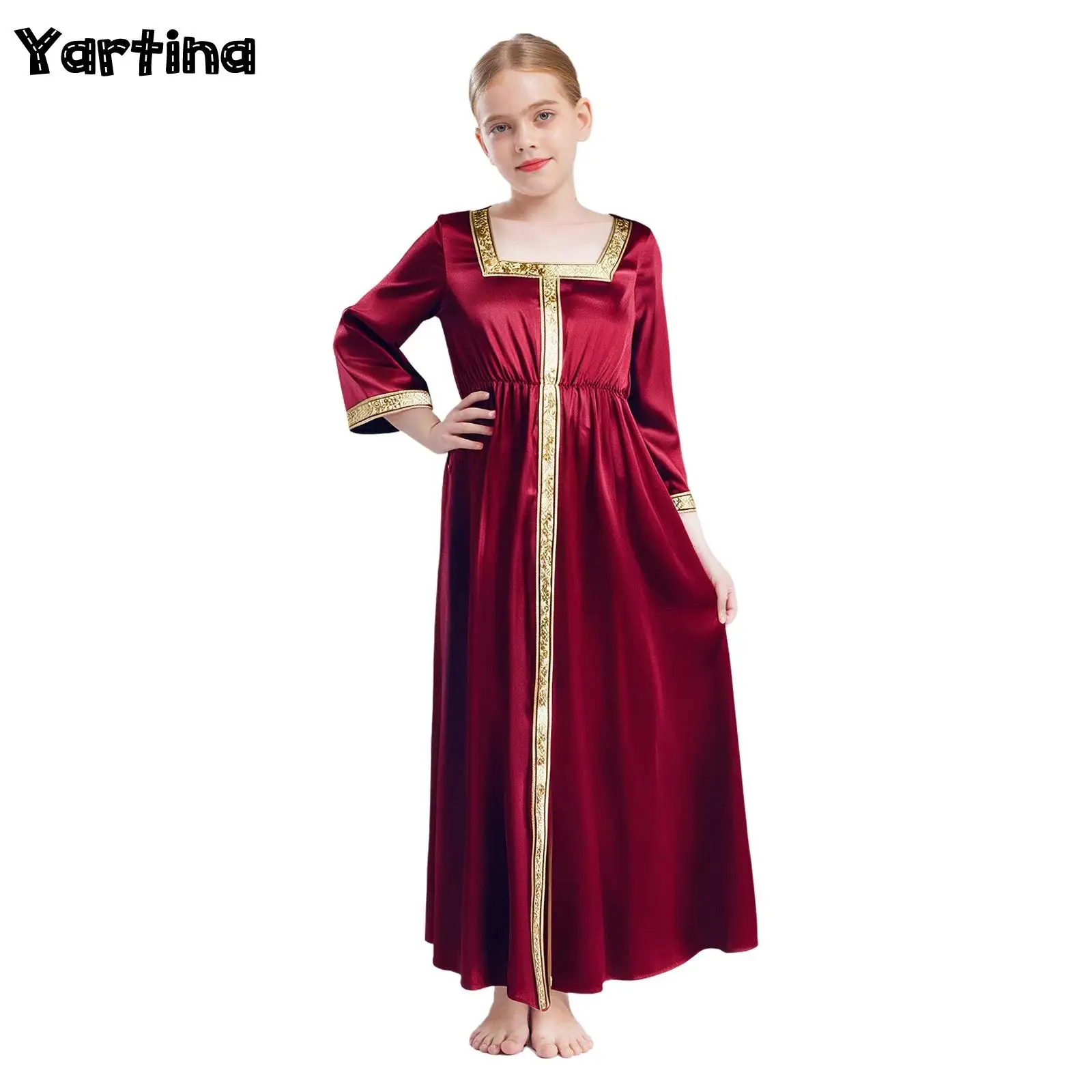

Girls Abaya Muslim Dresses 3/4 Sleeve Morocco Abayas Kaftan Maxi Dress Halloween Role Play Theme Party Masquerade Costume