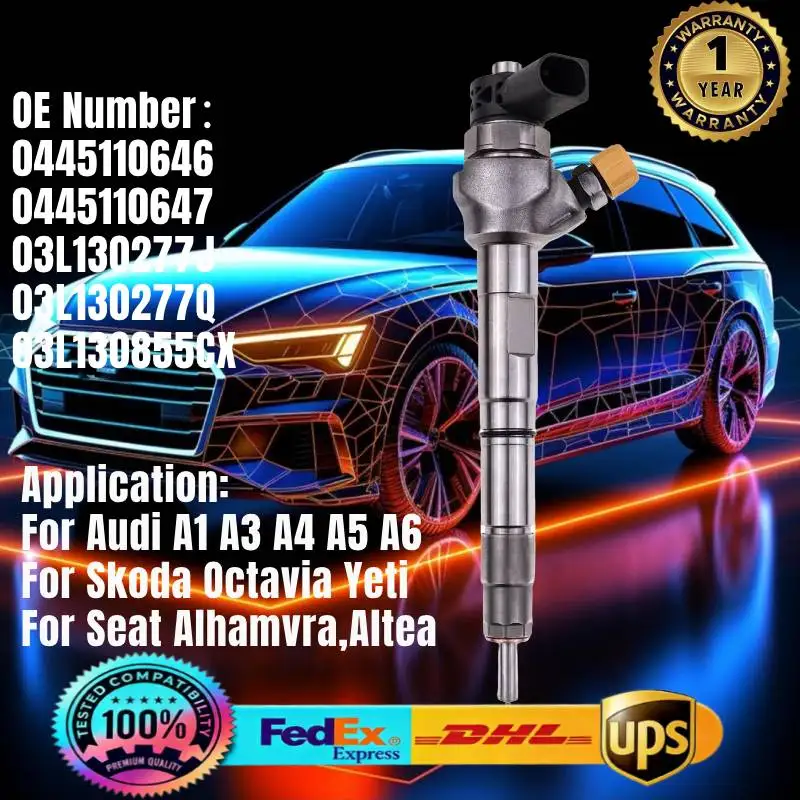 

0445110646 0445110647 0986435167 03L130277J 03L130277Q 03L130855CX Fuel Injector for Audi A3 A5 A6 Q3 Q5 VW Golf Caddy 2.0