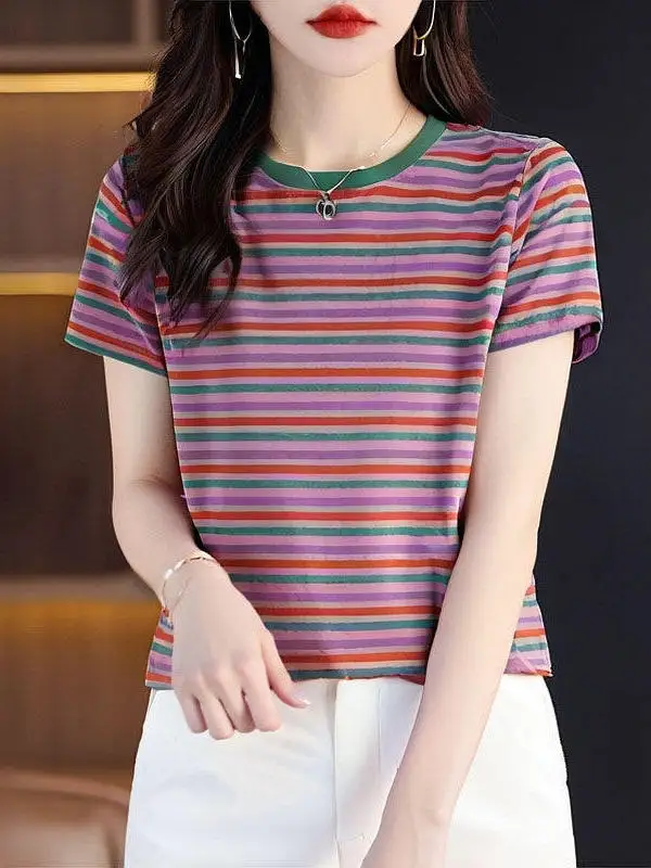 

Женская футболка свободного кроя с круглым вырезом и коротким рукавом, модный летний топ для мам, повседневный стиль, из полиэфирного волокна